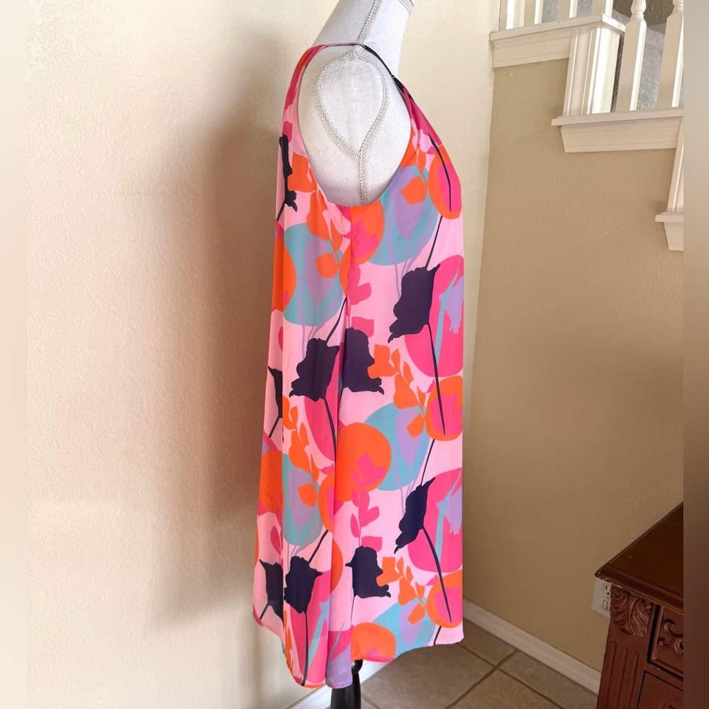 Sam Edelman Deco Trapeze Dress Chiffon Pink Multi - Picture 3 of 9